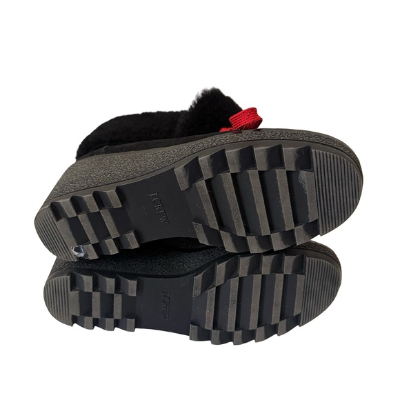 J Crew Womens boots Black nubuck leather Nordic wedge ankle lace faux fur SZ 8 - Picture 6 of 6